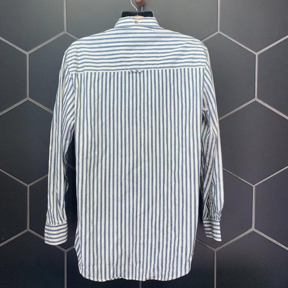 -New! Mens Zara Pinstripe Blue White Button Up Long Sleeve Relaxed Fit Size XL - Picture 3 of 4
